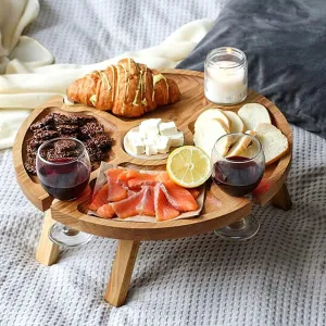 Outdoor picnic foldable wooden wine table
