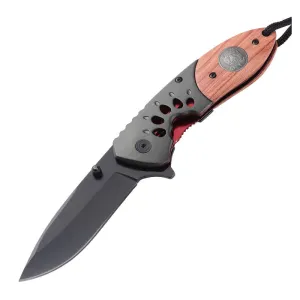 Outdoor Wood Handle Knife Grey Titanium Blade Camping Edc Pocket Folding Knife With Aluminum Alloy Wooden Handle