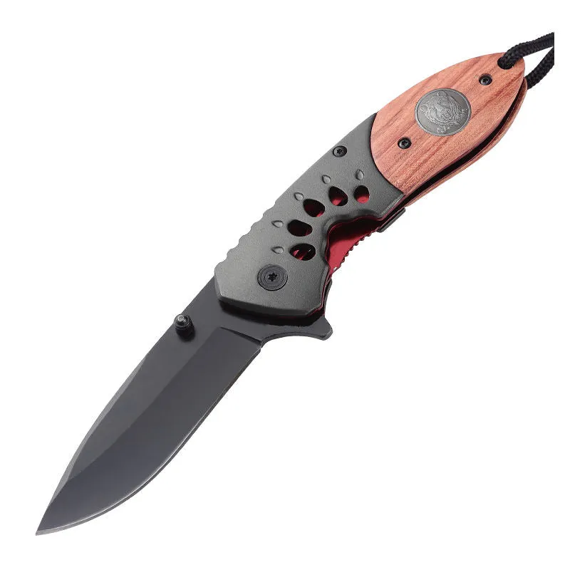 Outdoor Wood Handle Knife Grey Titanium Blade Camping Edc Pocket Folding Knife With Aluminum Alloy Wooden Handle
