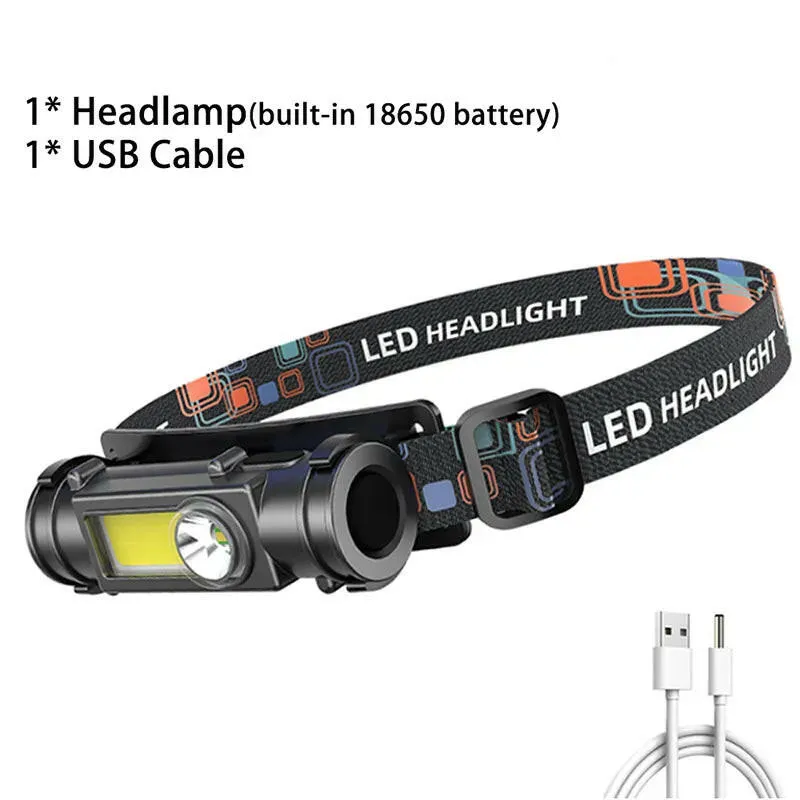 Outdoor Work Head Lamp Portable LED Headlamp USB Rechargeable Built in Battery Headlight Strong Light Flashlight Fishing Torch