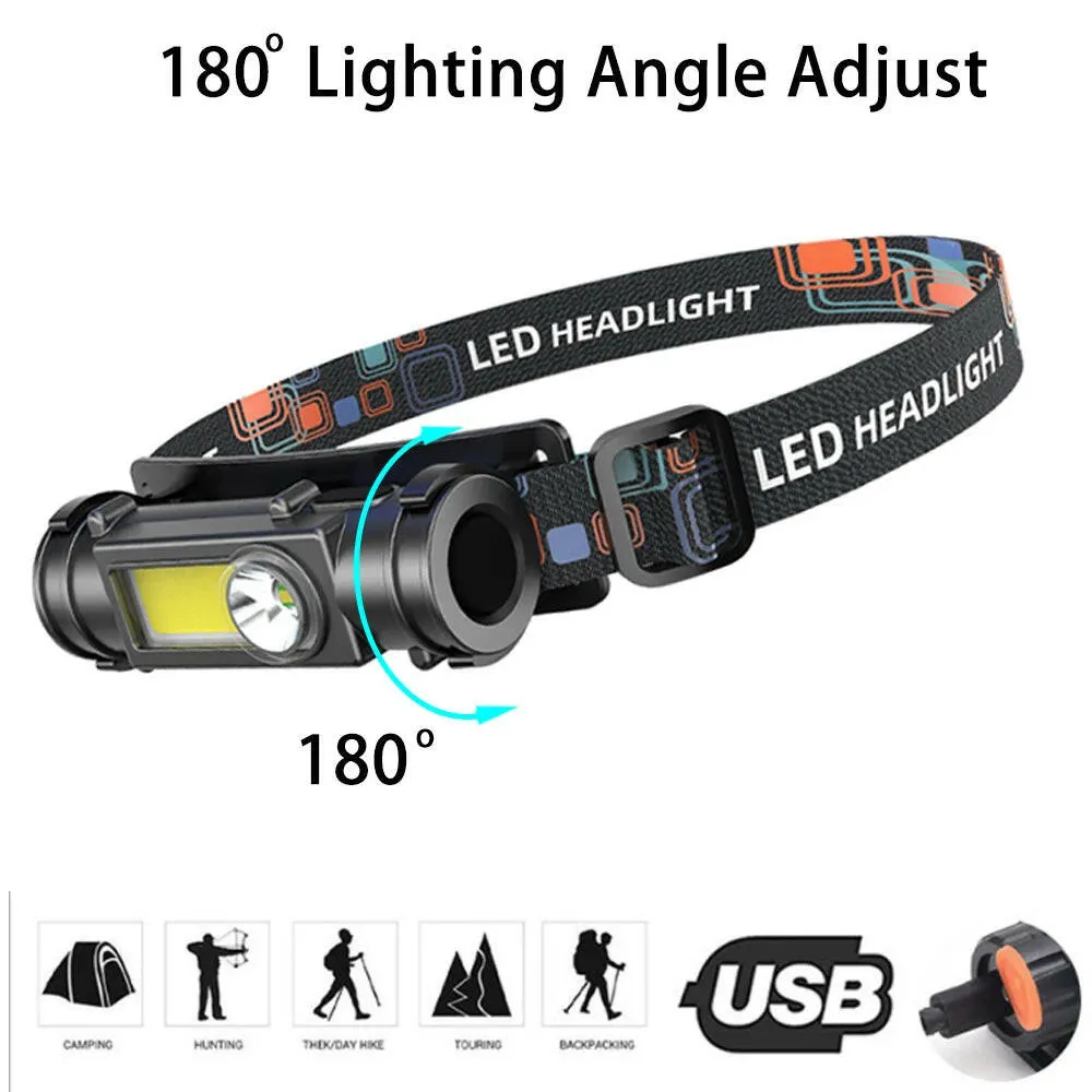 Outdoor Work Head Lamp Portable LED Headlamp USB Rechargeable Built in Battery Headlight Strong Light Flashlight Fishing Torch