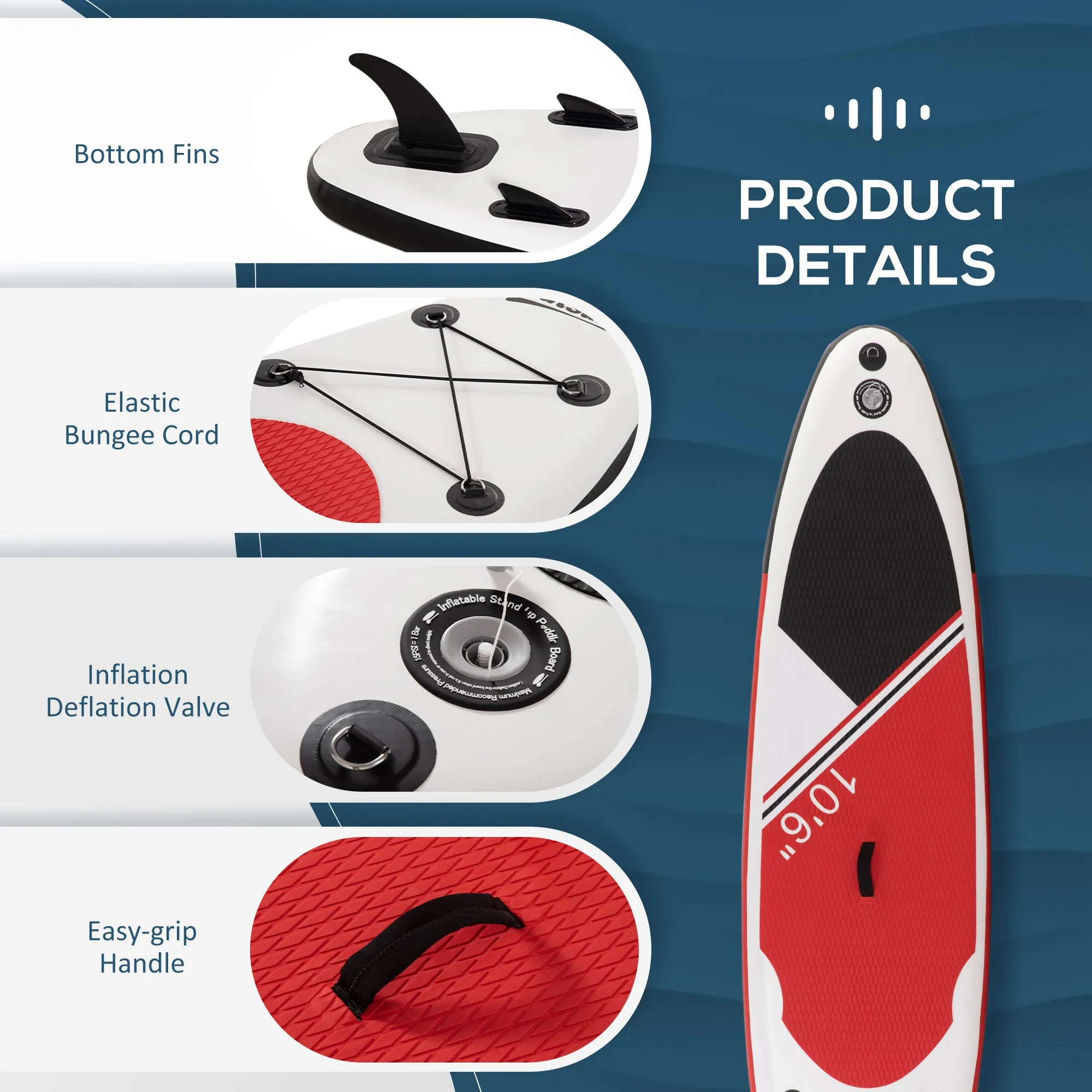 Outsunny 10Ft Inflatable Stand Up Board Non-Slip Deck Board w/ Paddle Carry Bag