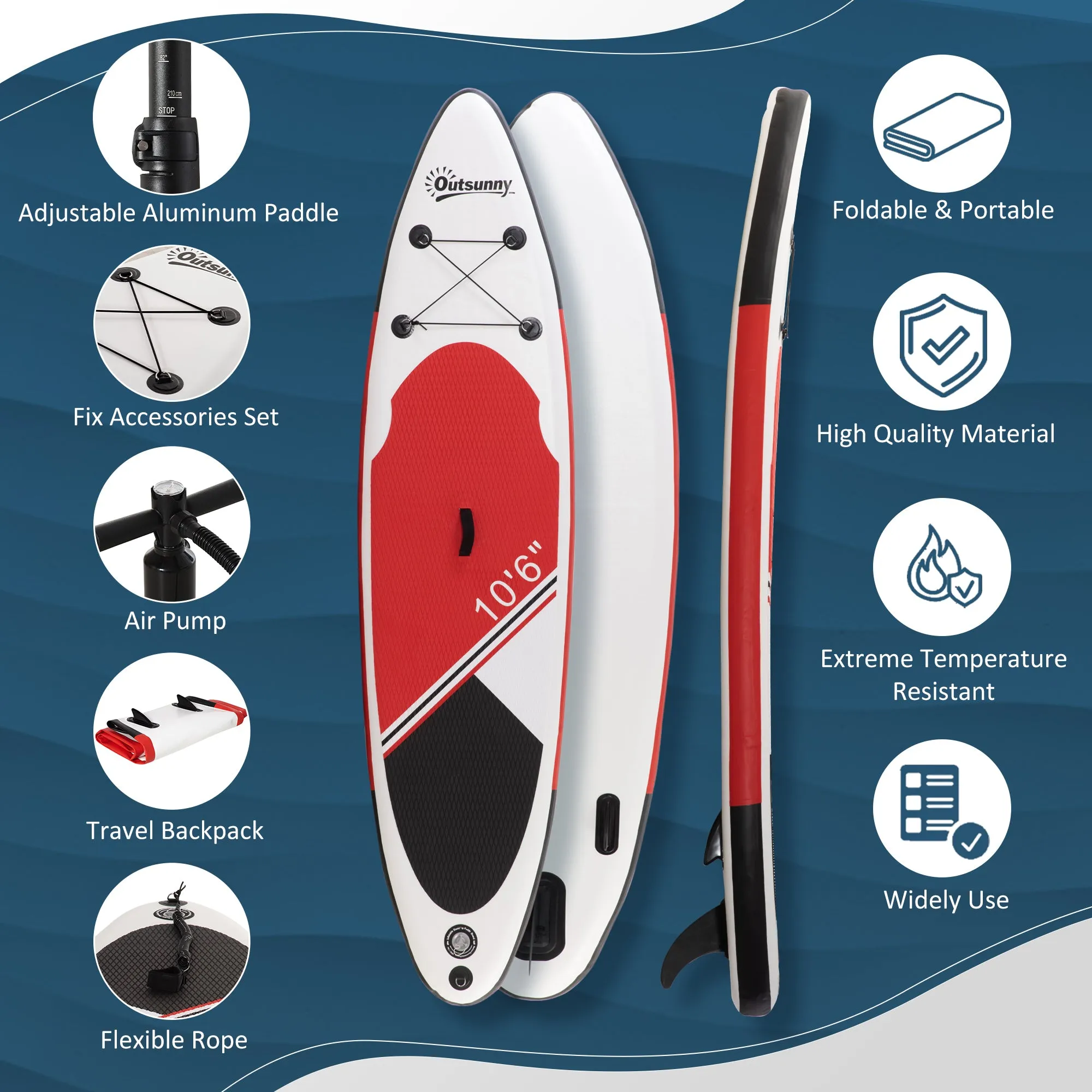Outsunny 10Ft Inflatable Stand Up Board Non-Slip Deck Board w/ Paddle Carry Bag