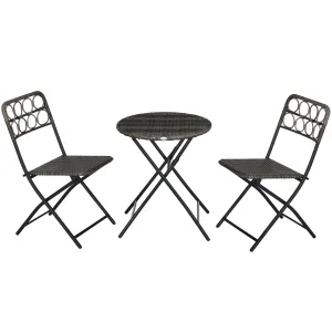Outsunny 3 PCS Folding Rattan Wicker Bistro Set, Coffee Table Set, Grey