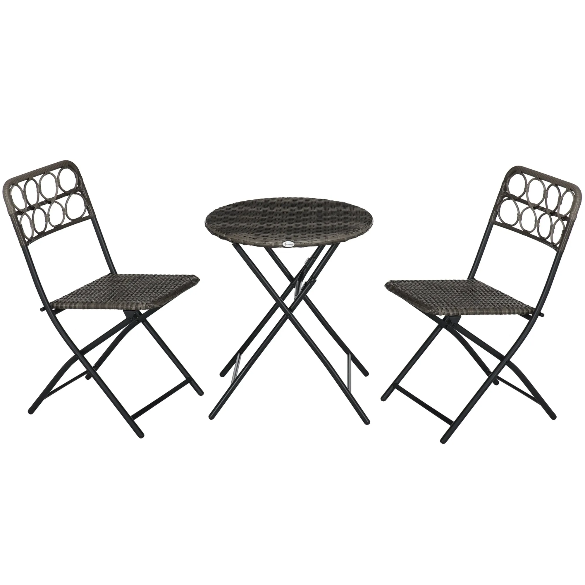 Outsunny 3 PCS Folding Rattan Wicker Bistro Set, Coffee Table Set, Grey