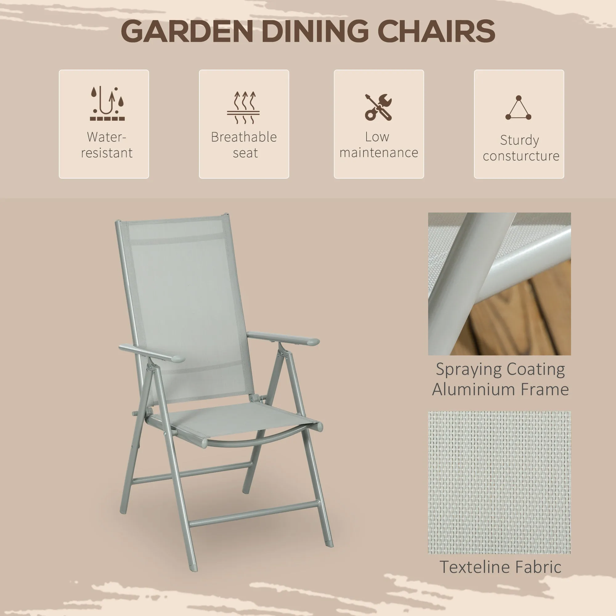 Outsunny 7 Piece Garden Dining Set, Outdoor Table and 6 Chair, Aluminium, Grey