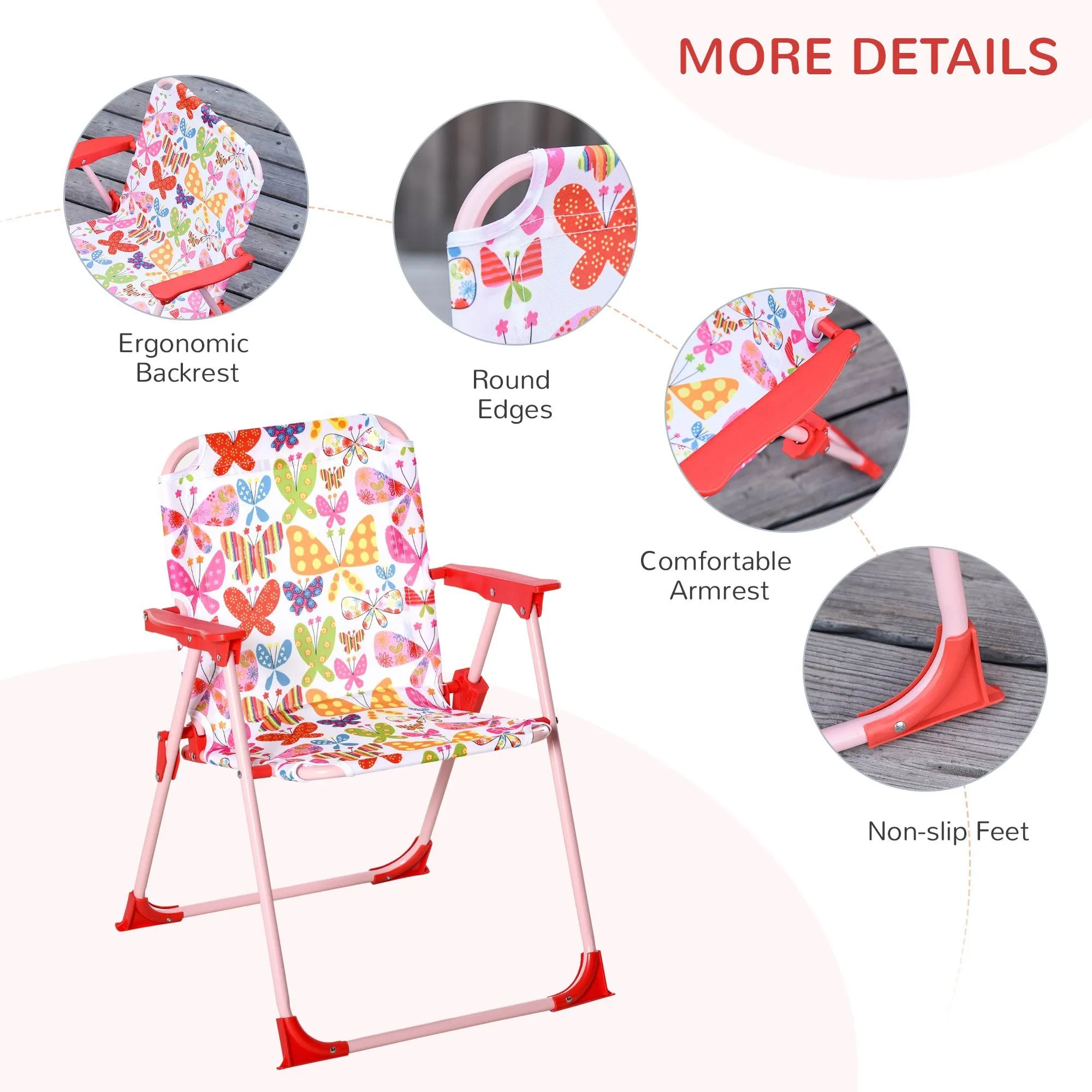 Outsunny Kids Folding Picnic Table and Chairs Set Color Stripes Outdoor w/ Parasol