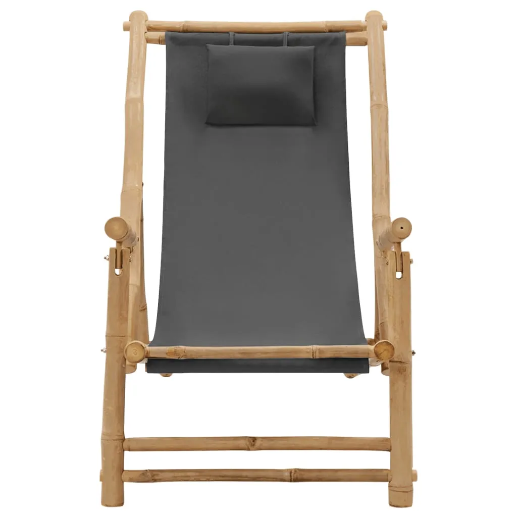 Patio Deck Chair Sling Chair for Balcony Deck Porch Bamboo and Canvas