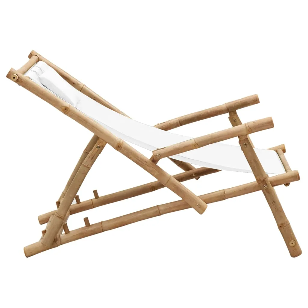 Patio Deck Chair Sling Chair for Balcony Deck Porch Bamboo and Canvas