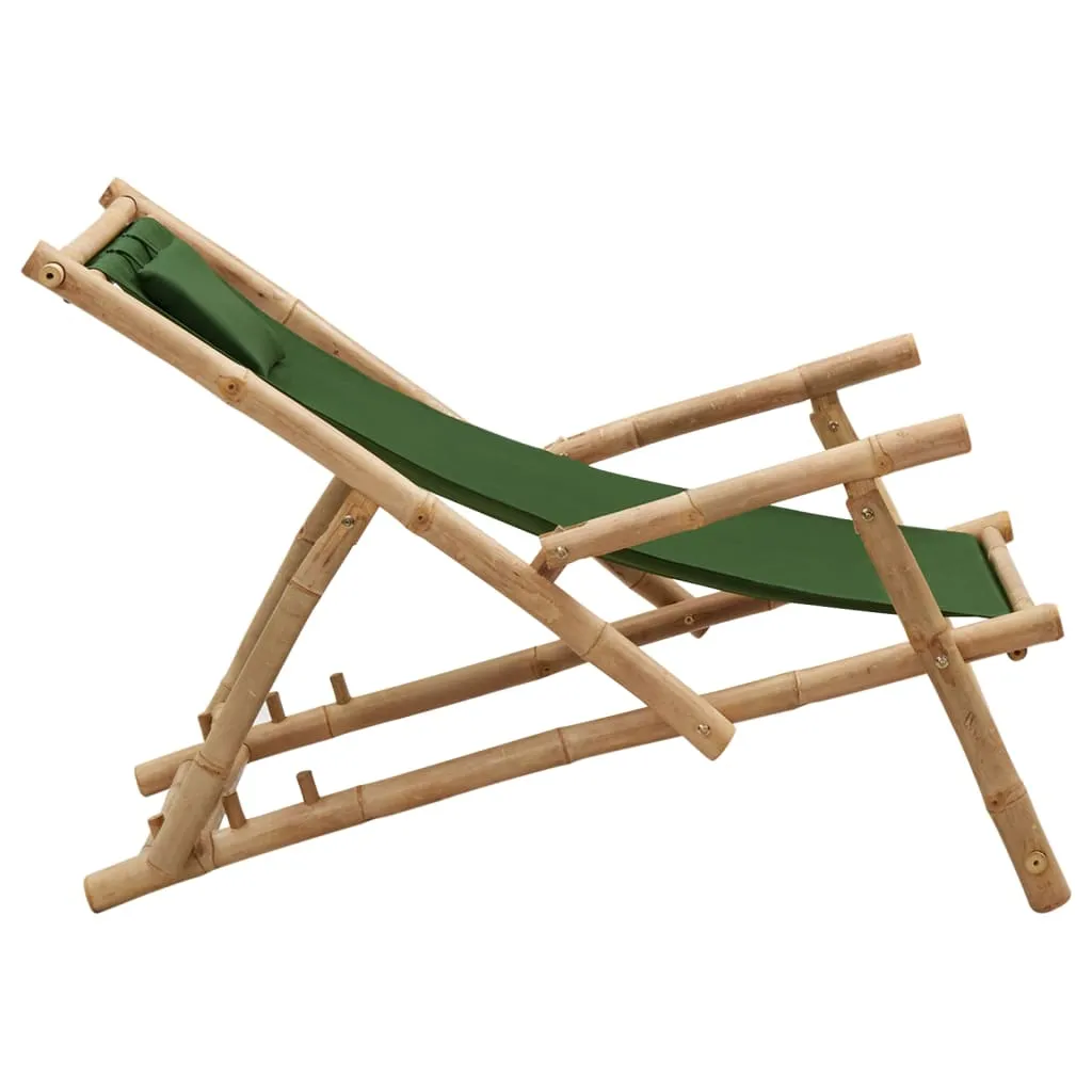 Patio Deck Chair Sling Chair for Balcony Deck Porch Bamboo and Canvas