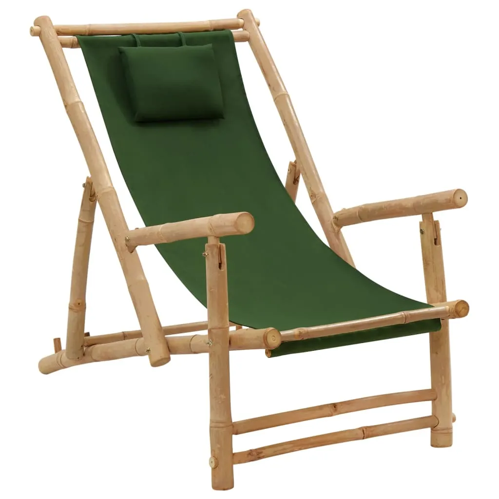 Patio Deck Chair Sling Chair for Balcony Deck Porch Bamboo and Canvas