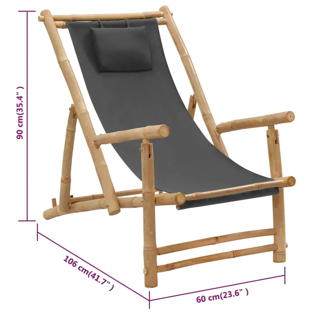 Patio Deck Chair Sling Chair for Balcony Deck Porch Bamboo and Canvas