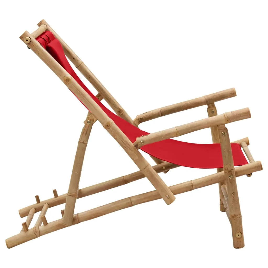 Patio Deck Chair Sling Chair for Balcony Deck Porch Bamboo and Canvas
