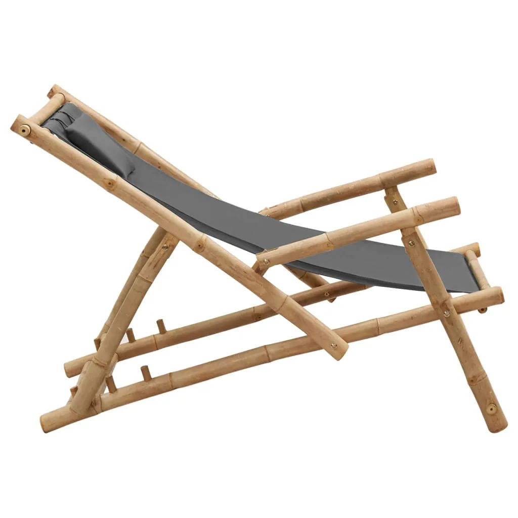Patio Deck Chair Sling Chair for Balcony Deck Porch Bamboo and Canvas