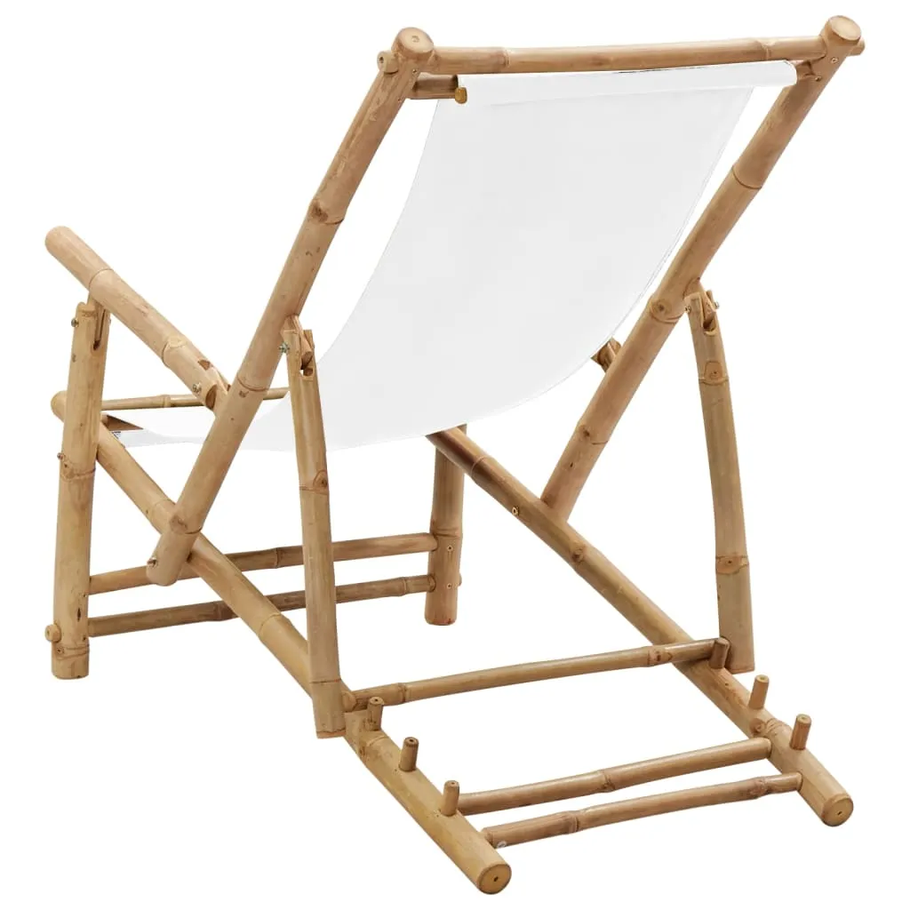Patio Deck Chair Sling Chair for Balcony Deck Porch Bamboo and Canvas