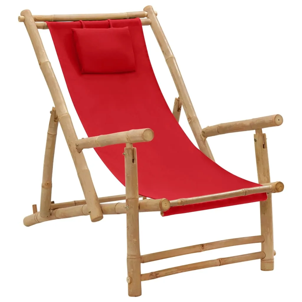 Patio Deck Chair Sling Chair for Balcony Deck Porch Bamboo and Canvas