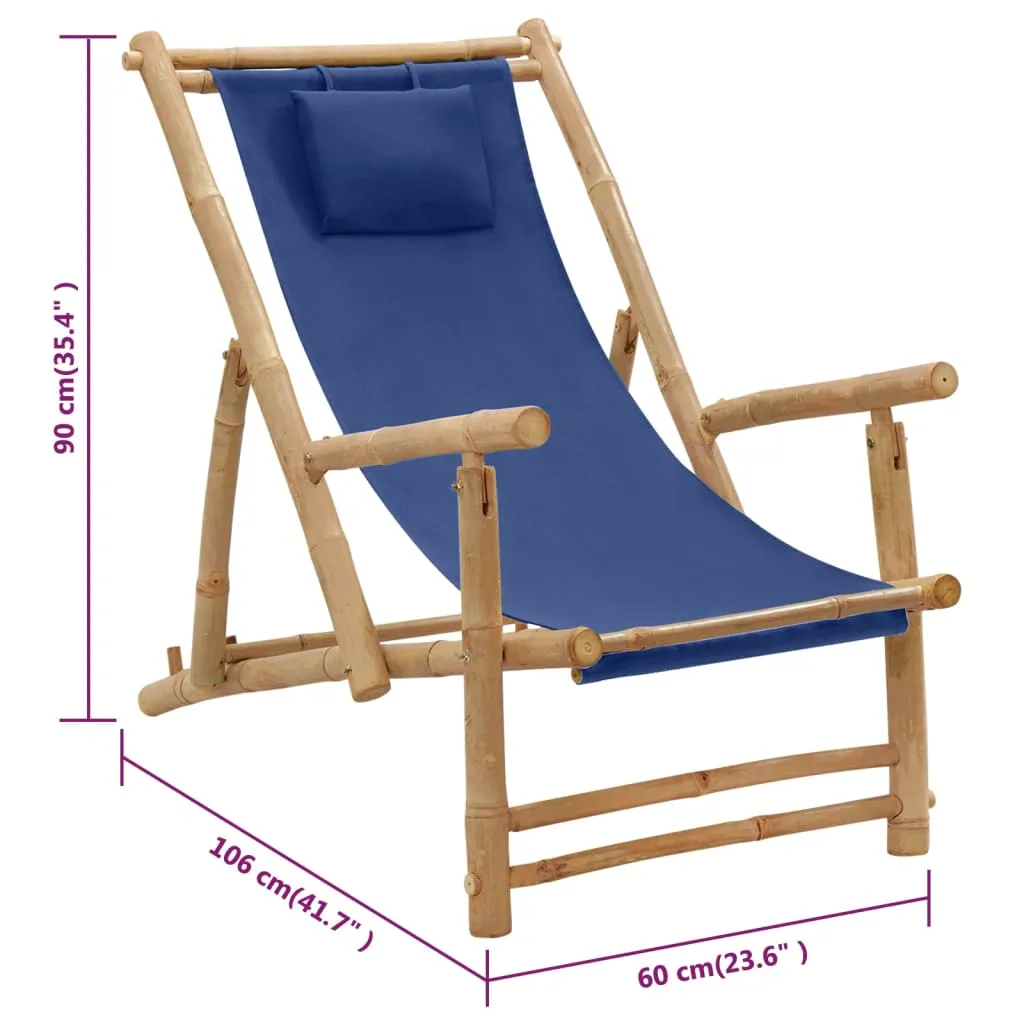 Patio Deck Chair Sling Chair for Balcony Deck Porch Bamboo and Canvas