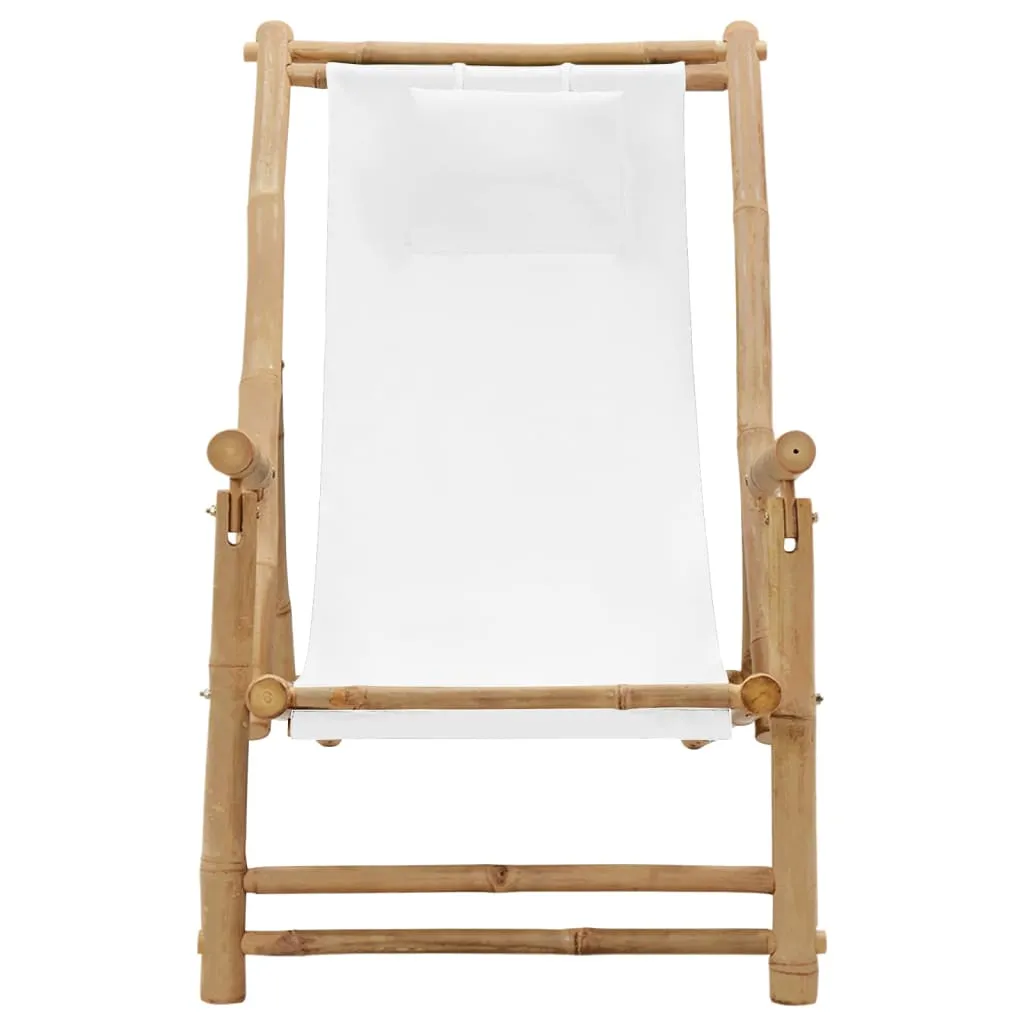 Patio Deck Chair Sling Chair for Balcony Deck Porch Bamboo and Canvas