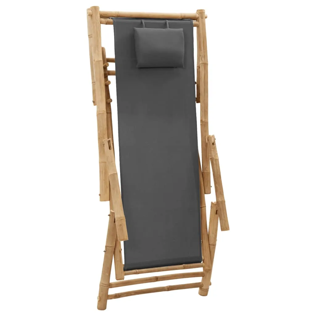 Patio Deck Chair Sling Chair for Balcony Deck Porch Bamboo and Canvas