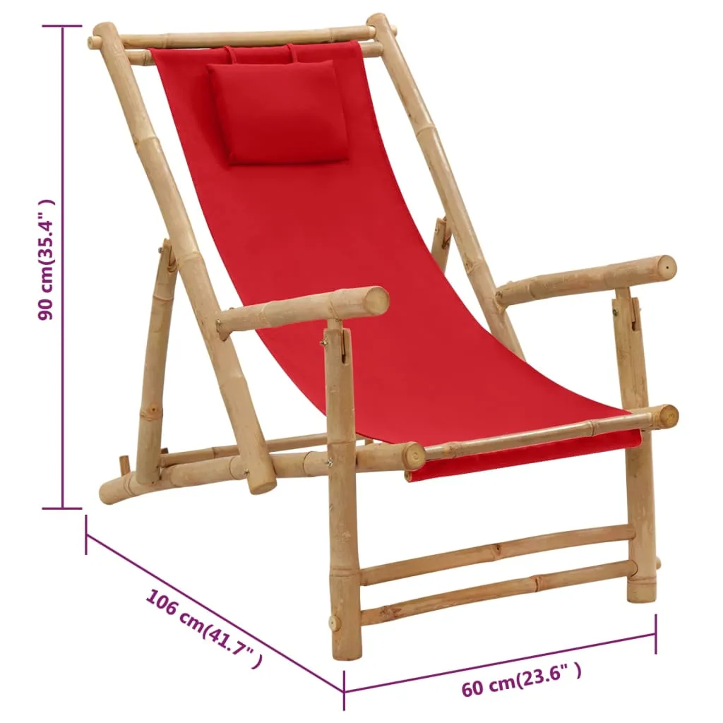 Patio Deck Chair Sling Chair for Balcony Deck Porch Bamboo and Canvas