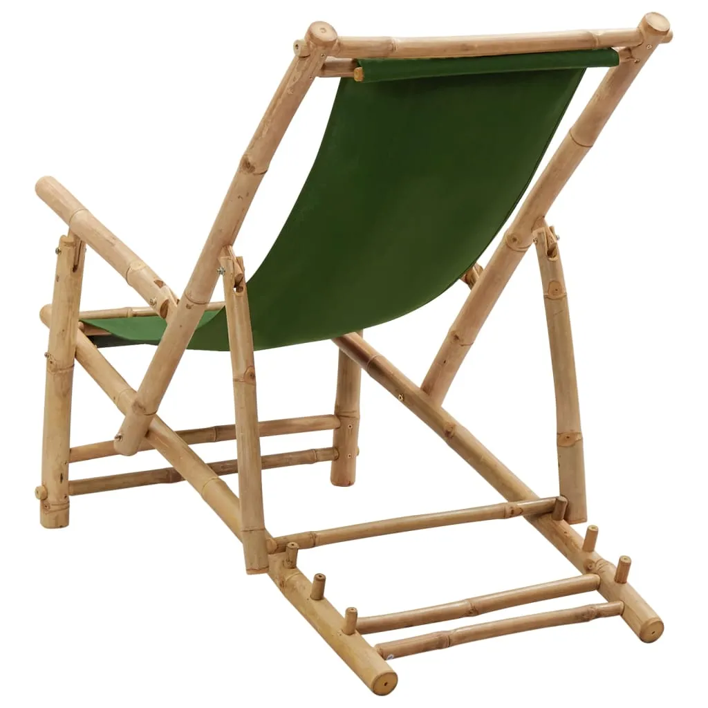 Patio Deck Chair Sling Chair for Balcony Deck Porch Bamboo and Canvas