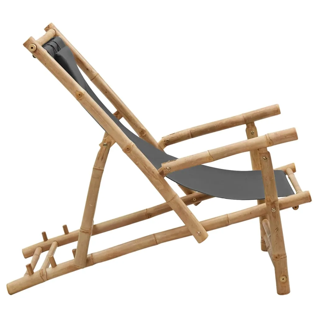 Patio Deck Chair Sling Chair for Balcony Deck Porch Bamboo and Canvas
