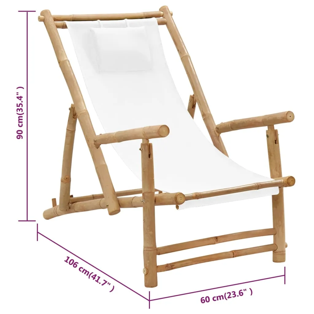Patio Deck Chair Sling Chair for Balcony Deck Porch Bamboo and Canvas