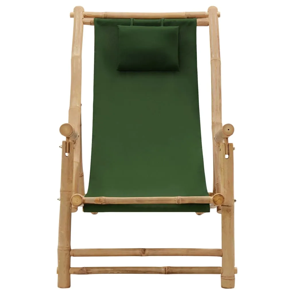 Patio Deck Chair Sling Chair for Balcony Deck Porch Bamboo and Canvas