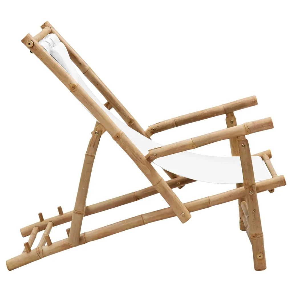 Patio Deck Chair Sling Chair for Balcony Deck Porch Bamboo and Canvas