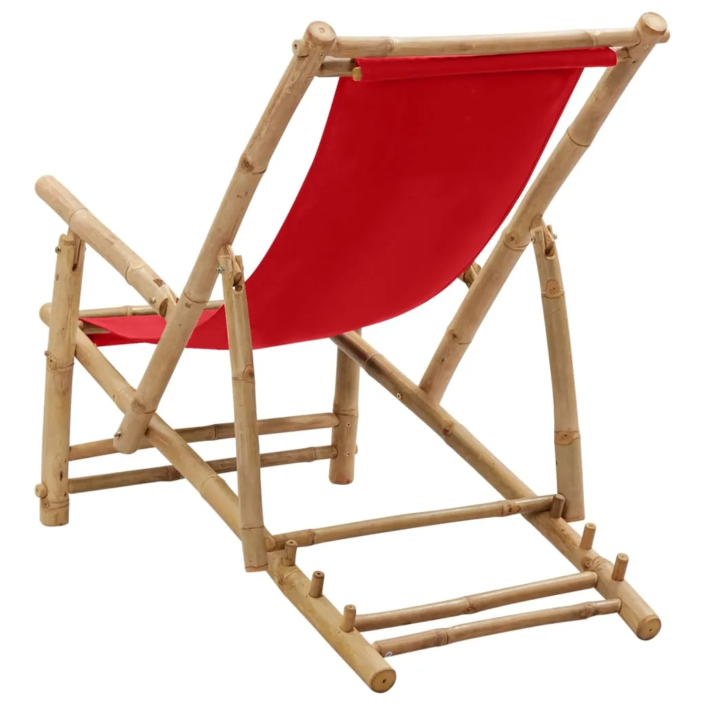 Patio Deck Chair Sling Chair for Balcony Deck Porch Bamboo and Canvas