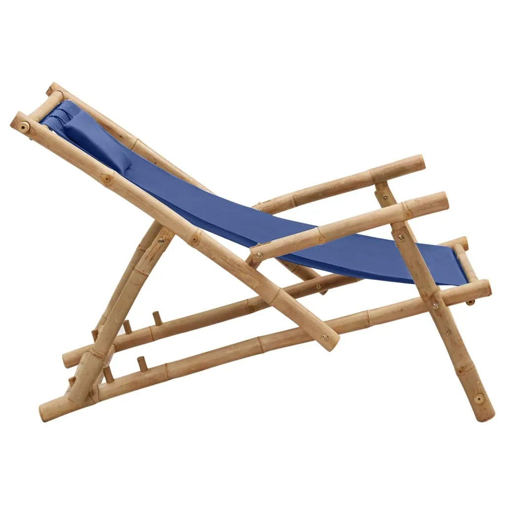 Patio Deck Chair Sling Chair for Balcony Deck Porch Bamboo and Canvas