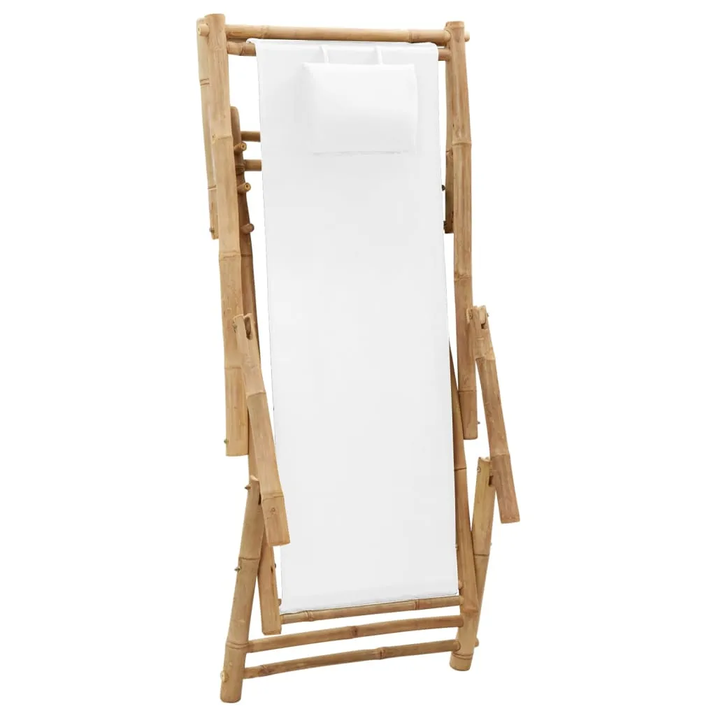 Patio Deck Chair Sling Chair for Balcony Deck Porch Bamboo and Canvas