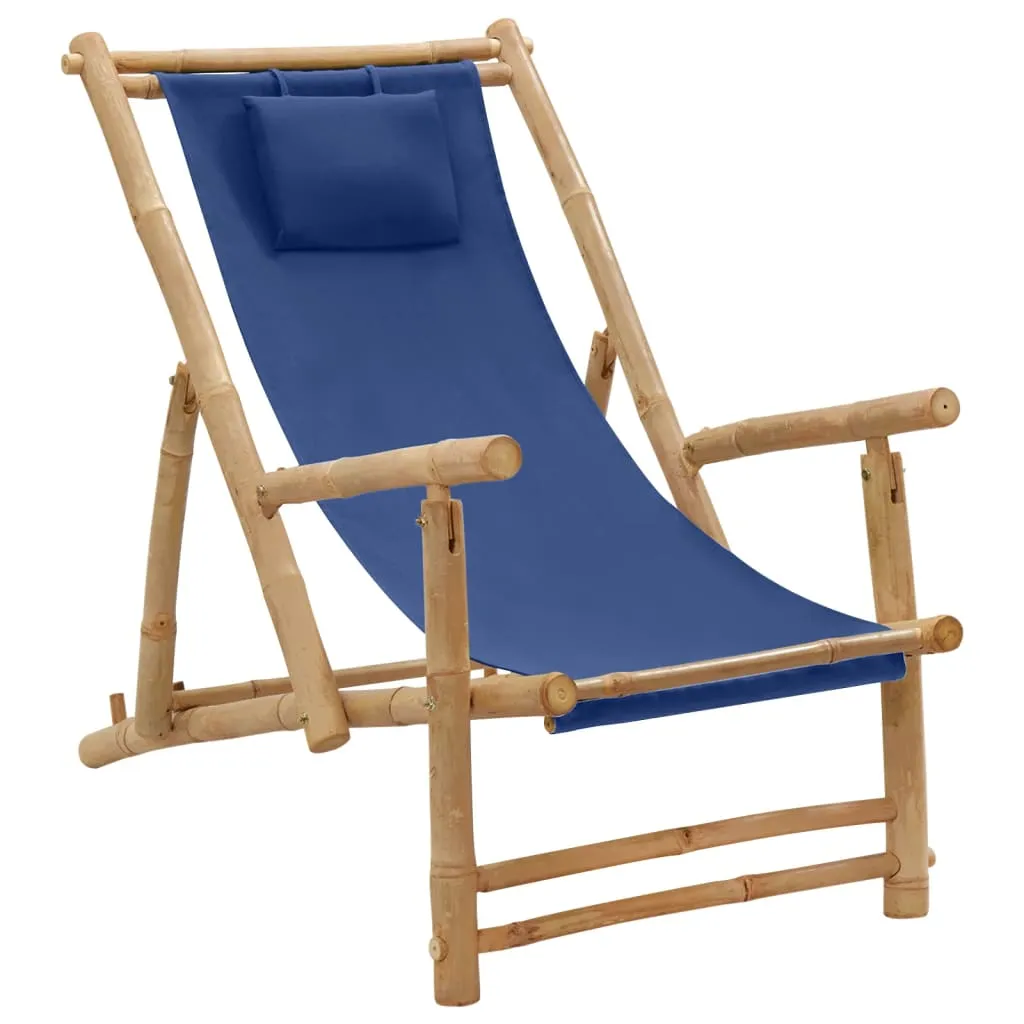 Patio Deck Chair Sling Chair for Balcony Deck Porch Bamboo and Canvas