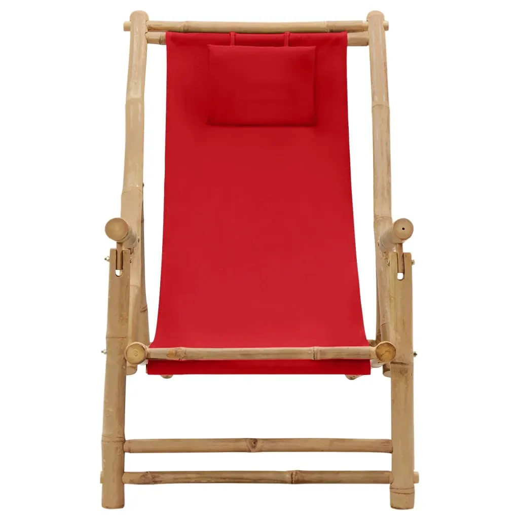 Patio Deck Chair Sling Chair for Balcony Deck Porch Bamboo and Canvas
