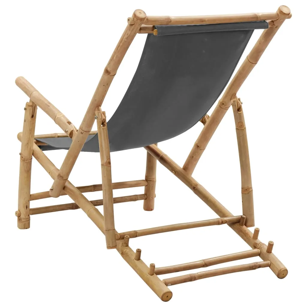 Patio Deck Chair Sling Chair for Balcony Deck Porch Bamboo and Canvas