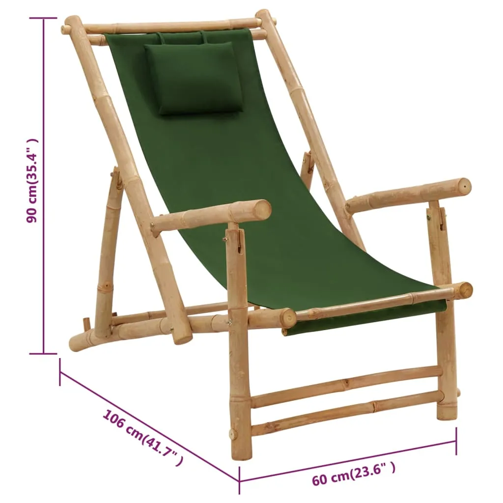 Patio Deck Chair Sling Chair for Balcony Deck Porch Bamboo and Canvas