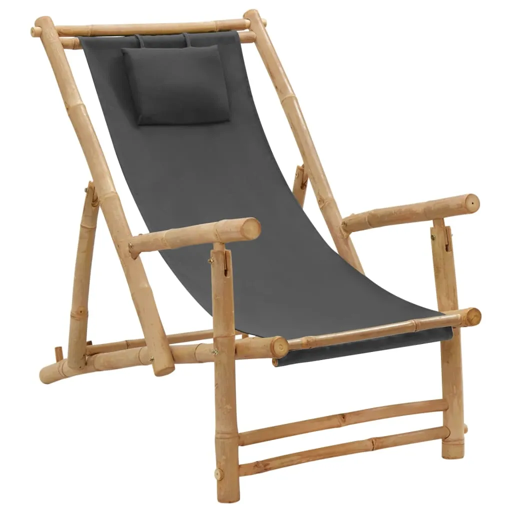 Patio Deck Chair Sling Chair for Balcony Deck Porch Bamboo and Canvas