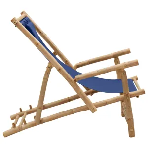 Patio Deck Chair Sling Chair for Balcony Deck Porch Bamboo and Canvas
