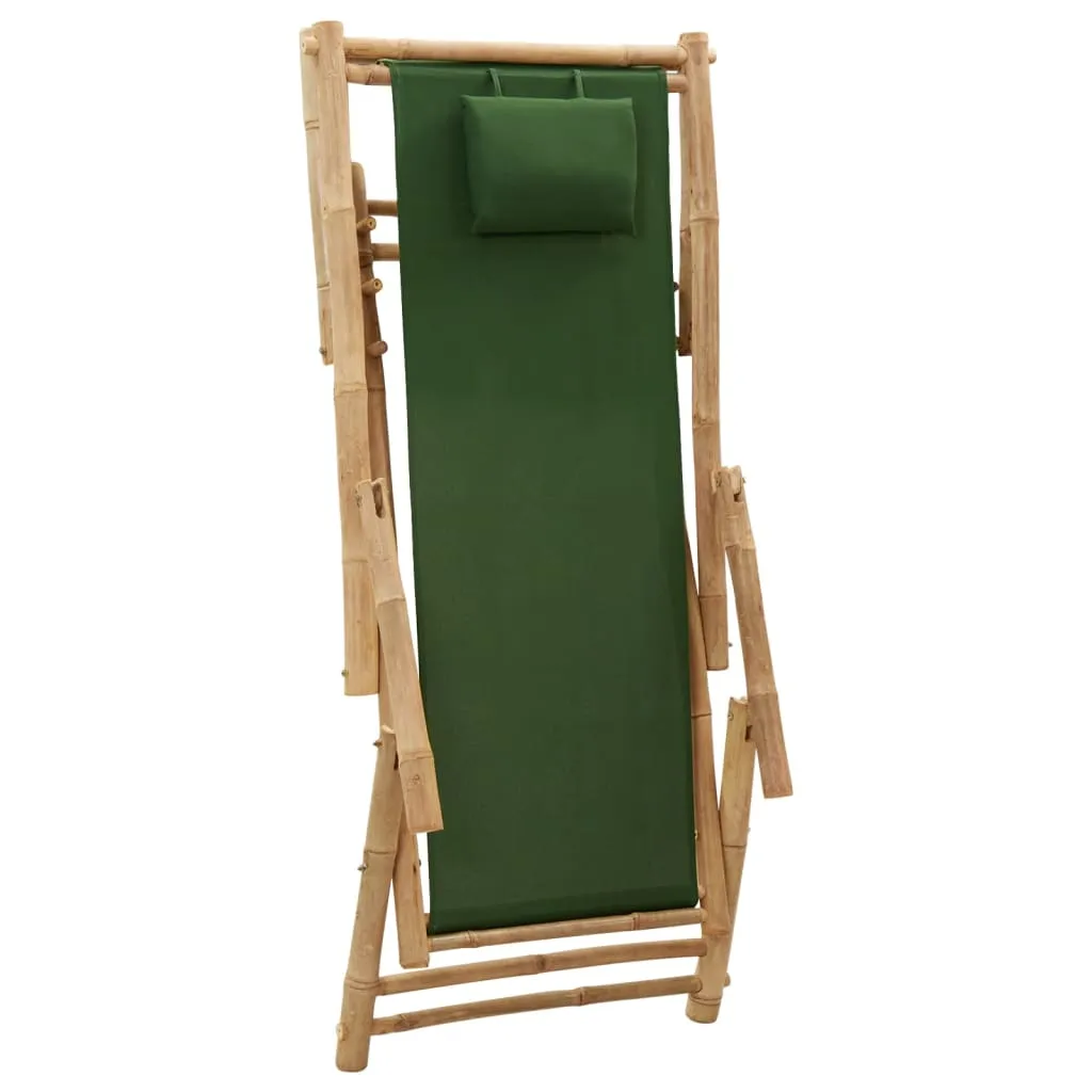 Patio Deck Chair Sling Chair for Balcony Deck Porch Bamboo and Canvas