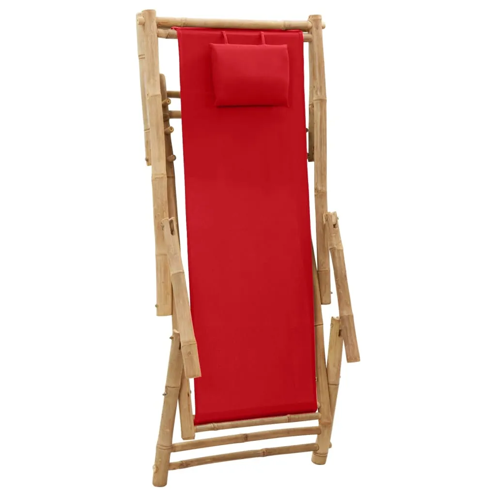 Patio Deck Chair Sling Chair for Balcony Deck Porch Bamboo and Canvas