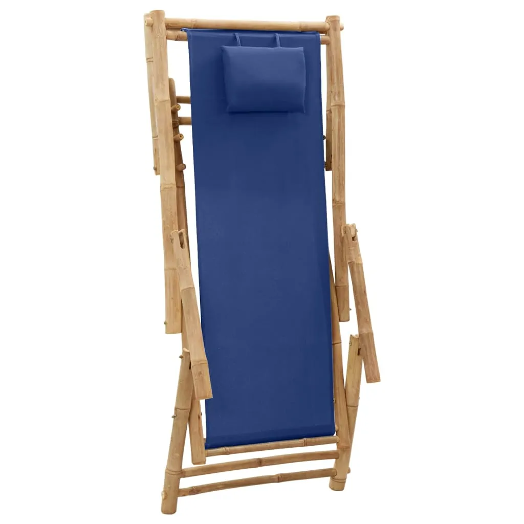 Patio Deck Chair Sling Chair for Balcony Deck Porch Bamboo and Canvas