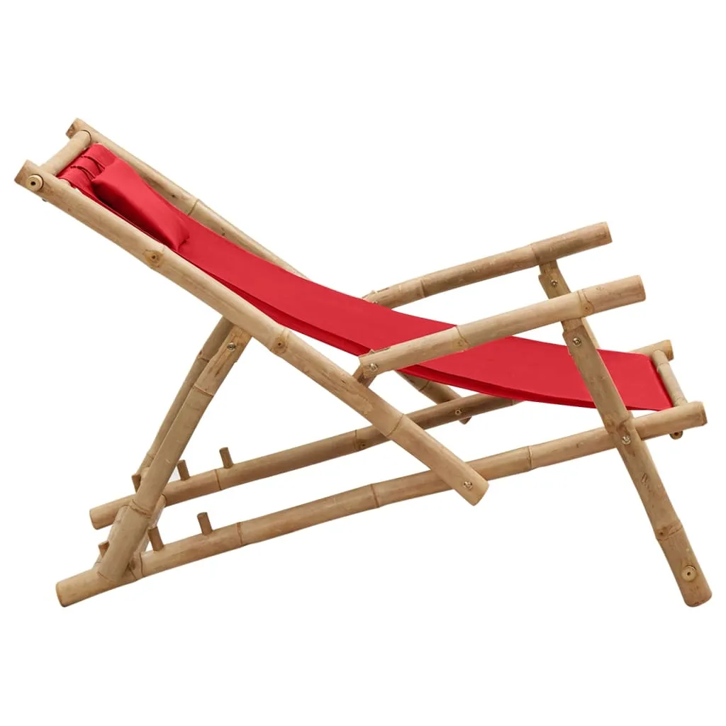 Patio Deck Chair Sling Chair for Balcony Deck Porch Bamboo and Canvas