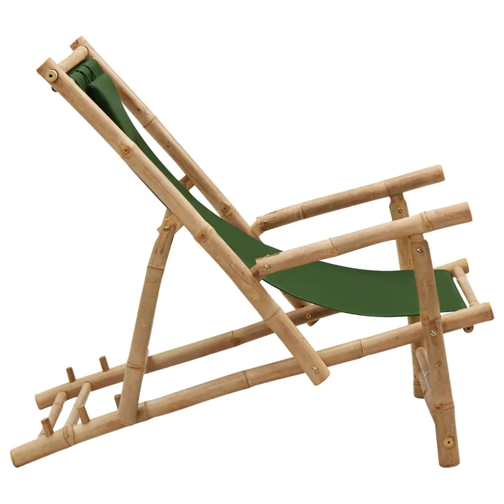 Patio Deck Chair Sling Chair for Balcony Deck Porch Bamboo and Canvas