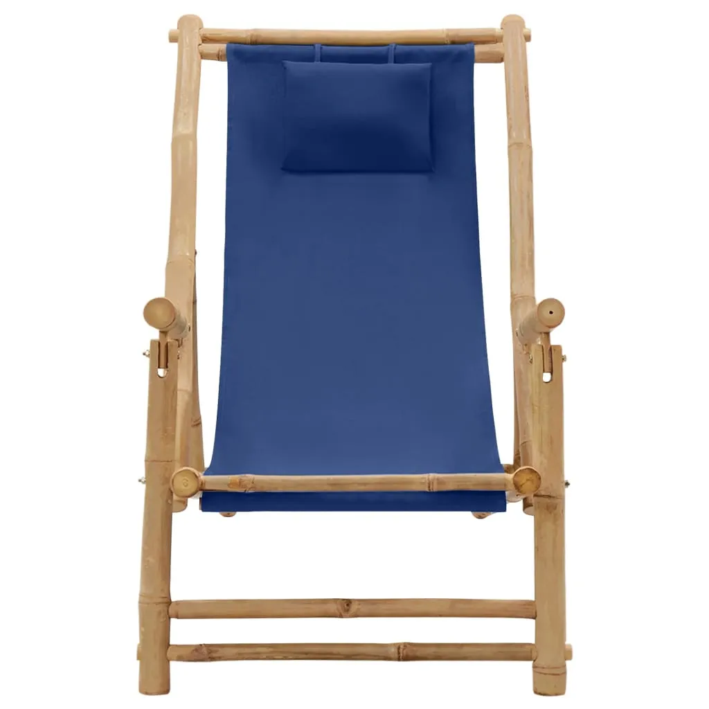 Patio Deck Chair Sling Chair for Balcony Deck Porch Bamboo and Canvas