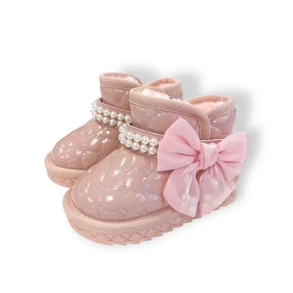 Pearl Strap Quilted Boots-Pink