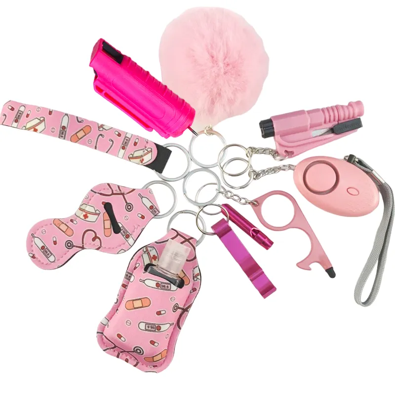 Pepper Spray Blank-Labeled Mace 11-Piece Safety Keychain Set