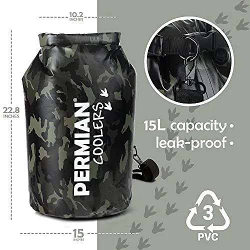 Permian Portable Cooler Bag Roll Top Green Camouflage Floating Cooler Kayaking