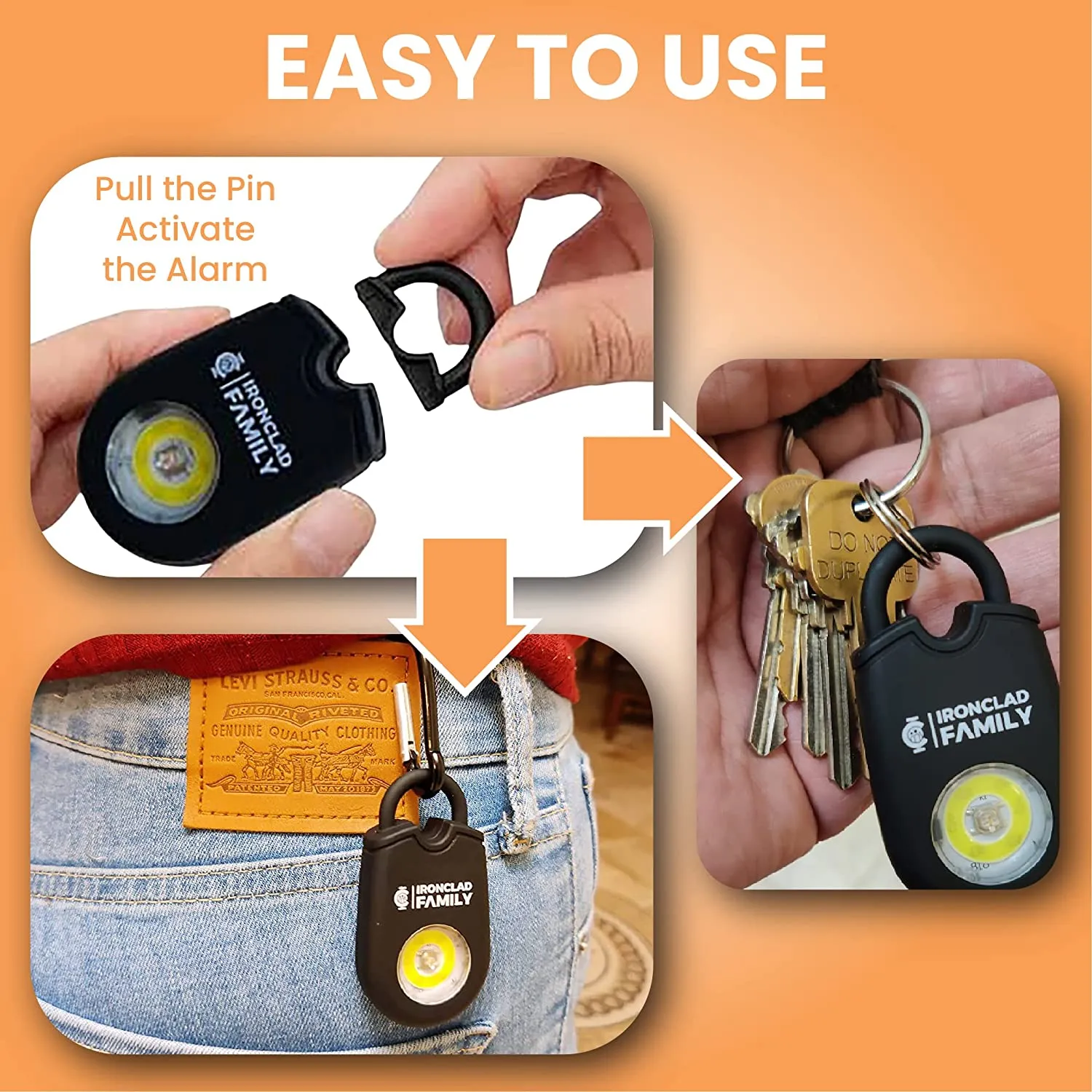 Personal Alarm for Self Defense with Flashing LED - 130dB - 50 Minutes Continuous Siren - Safety Alarm