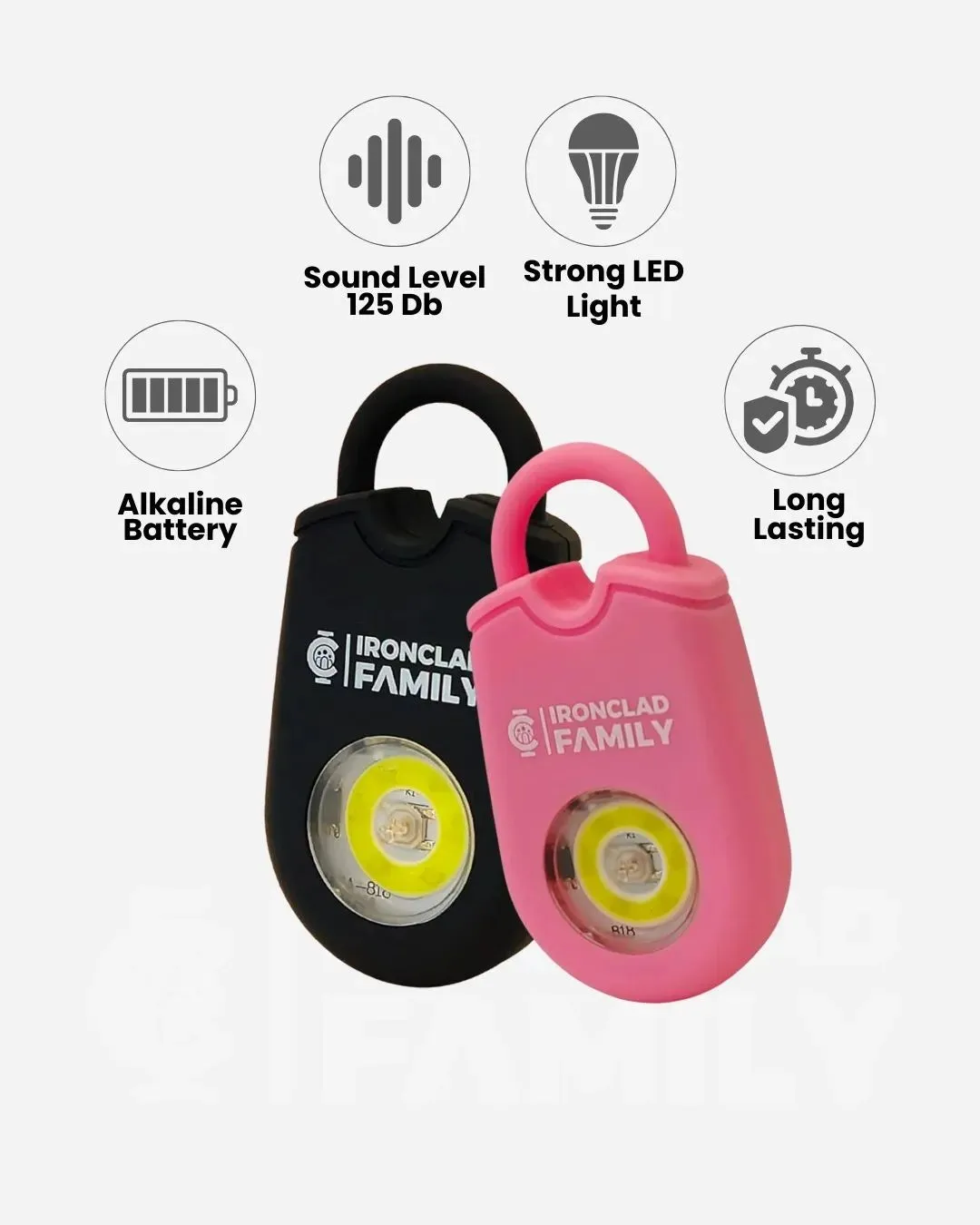 Personal Alarm for Self Defense with Flashing LED - 130dB - 50 Minutes Continuous Siren - Safety Alarm