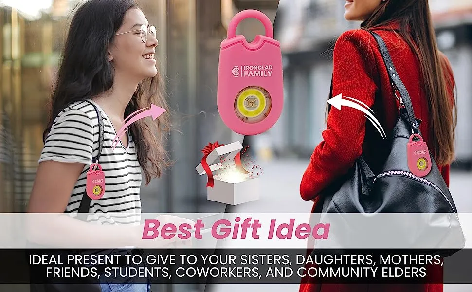 Personal Alarm for Self Defense with Flashing LED - 130dB - 50 Minutes Continuous Siren - Safety Alarm